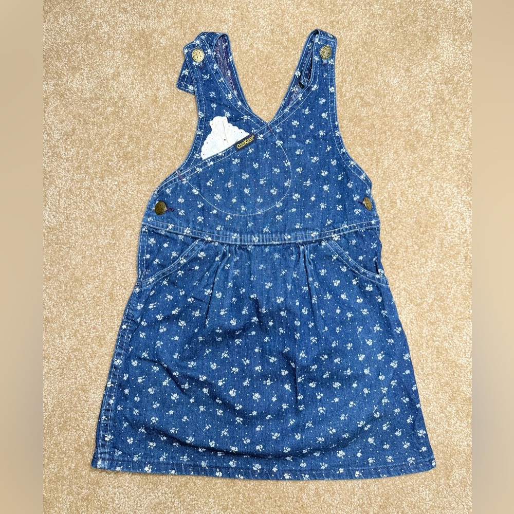 Vintage USAโ Oshkosh Bโgosh Lace Denim Floral Print Vestbak Overall Dress, SZ 5